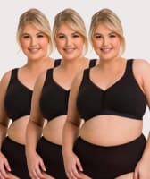 Ava & Audrey Faye Cotton Wire-free Support Bra 3 Pack - Black Bras