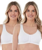 Bestform Unlined Wire-free Cotton Stretch Sports Bra with Front Closure 2 Pack - White Bras