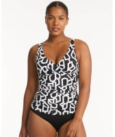 Sea Level Deco Cross Front A to DD Cup Singlet Top - Black Swimwear
