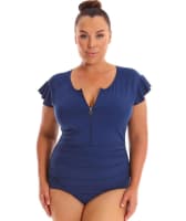 Capriosca Frill Zip One Piece - Navy Swim 10