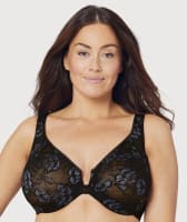 Glamorise Front-Close Lacey WonderWire Bra - Black Bras