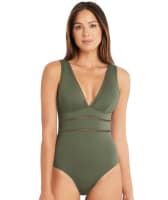 Sea Level Essentials Spliced B-D Cup One Piece Swimsuit - Khaki Swim