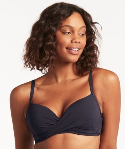 Sea Level Eco Essentials Cross Front Moulded Underwire D-DD Cup Bikini Top - Night Sky Swim 