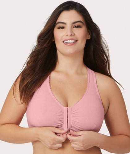Glamorise Front-Close Cotton T-Back Comfort Bra - Pink Blush Bras 