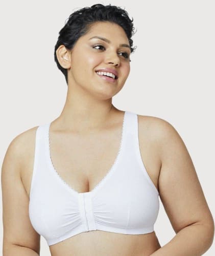 Glamorise Front-Close Cotton T-Back Comfort Bra - White Bras 