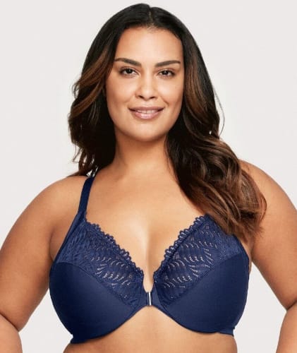 Glamorise Front-Closure T-Back WonderWire Bra - Blue Bras 