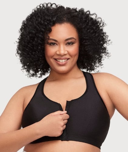 Glamorise Zip Up Front-Closure Sports Bra - Black Bras 