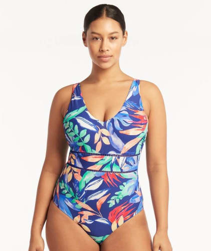 Sea Level Cabana Tank Style D-DD Cup Shirred One Piece Swimsuit- Royal Swim 