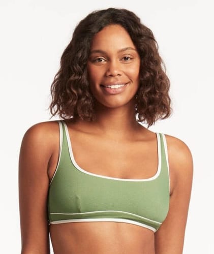 Sea Level Elite Panelled Square Neck Bikini Top - Olive Swim 