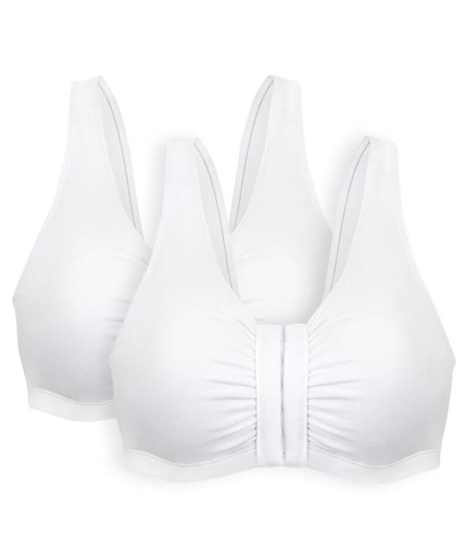 Bestform Unlined Wire-free Cotton Stretch Sports Bra with Front Closure 2 Pack - White Bras