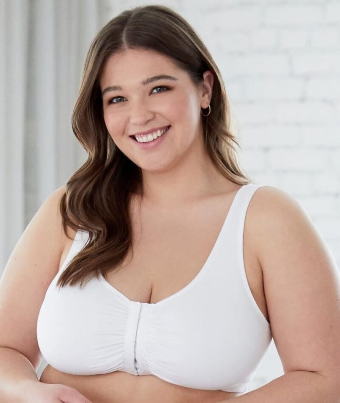 Bestform Unlined Wire-free Cotton Stretch Sports Bra with Front Closure 2 Pack - White Bras