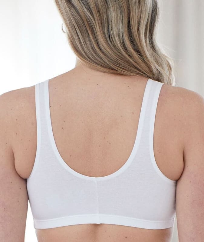 Bestform Unlined Wire-free Cotton Stretch Sports Bra with Front Closure 2 Pack - White Bras