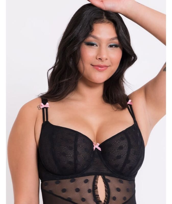 Curvy Kate Frill Me Balcony Bodysuit - Black/Pink Bodysuits & Basques