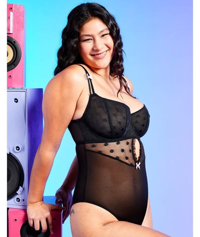 Curvy Kate Frill Me Balcony Bodysuit - Black/Pink Bodysuits & Basques