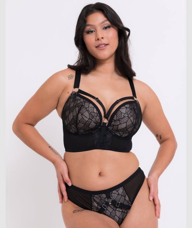 Curvy Kate Non-Stop Superplunge Longline Bra - Black/Pink Bras 
