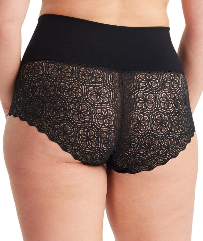 Nancy Ganz Bamboo & Lace Waisted Brief - Black Shapewear