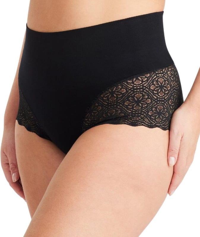 Nancy Ganz Bamboo & Lace Waisted Brief - Black Shapewear