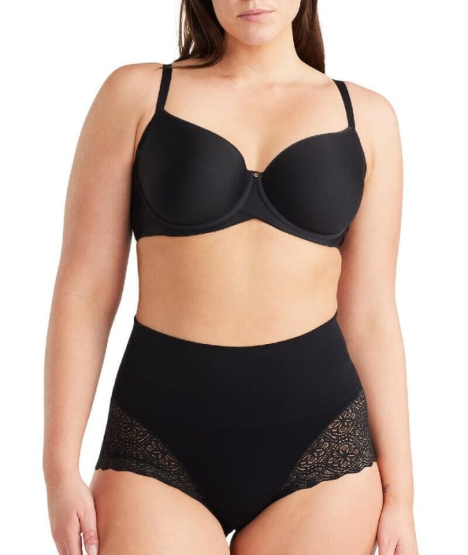 Nancy Ganz Bamboo & Lace Waisted Brief - Black Shapewear