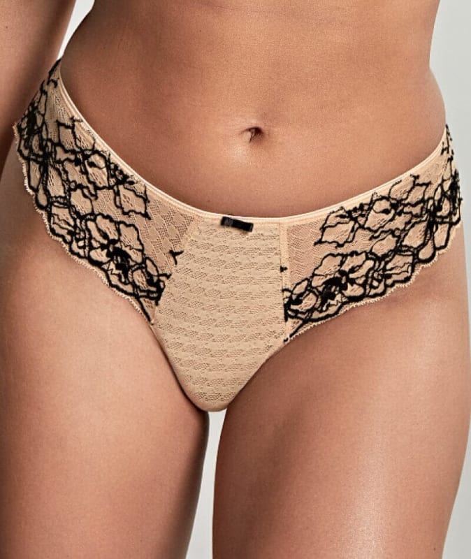 Panache Envy Thong - Sand/Black Knickers