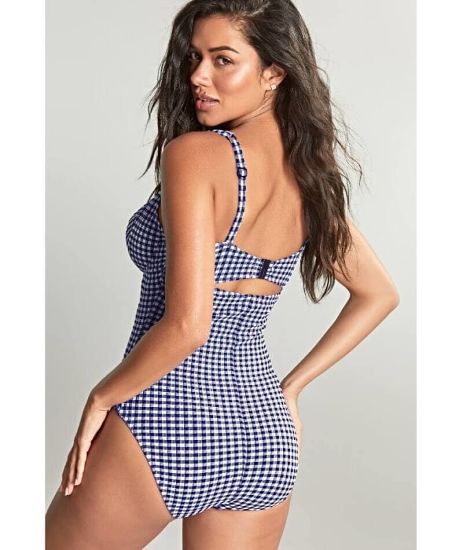 Panache Swimwear Gingham Paloma Balconnet Underwire One Piece Swimsuit - Navy Gingham Swim