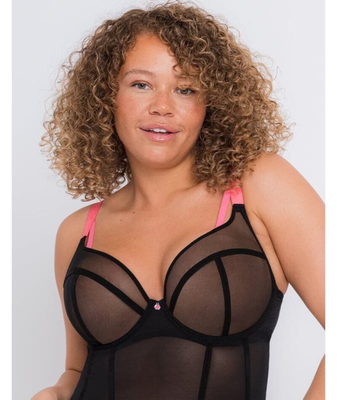 Scantilly Elementary Plunge Bodysuit - Black/Pink Bodysuits & Basques