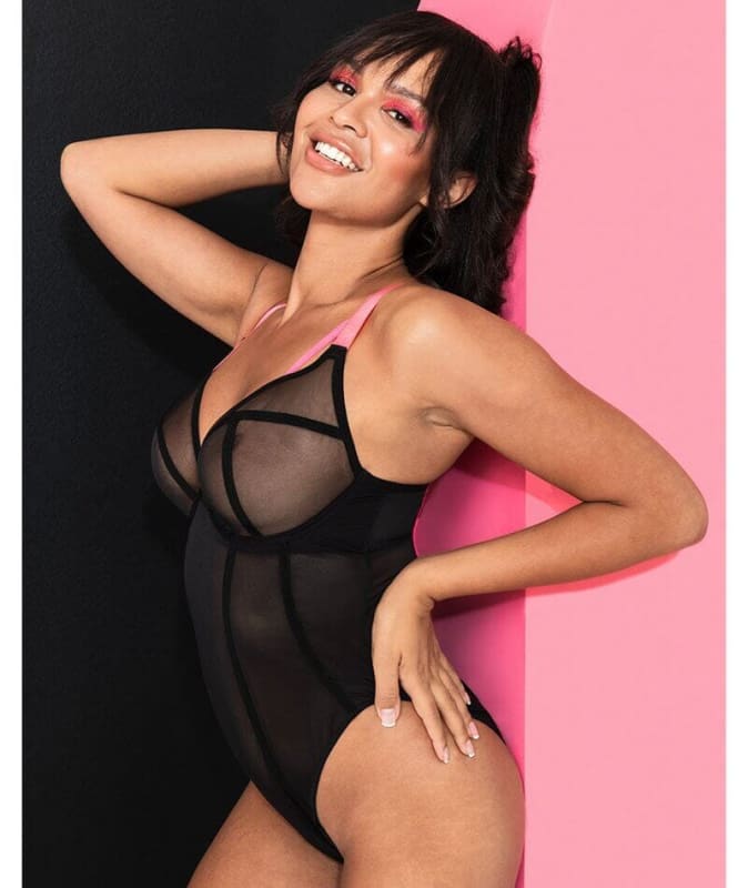 Scantilly Elementary Plunge Bodysuit - Black/Pink Bodysuits & Basques