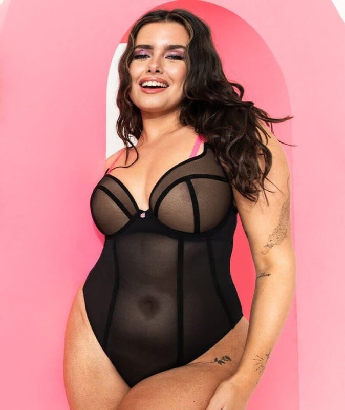Scantilly Elementary Plunge Bodysuit - Black/Pink Bodysuits & Basques