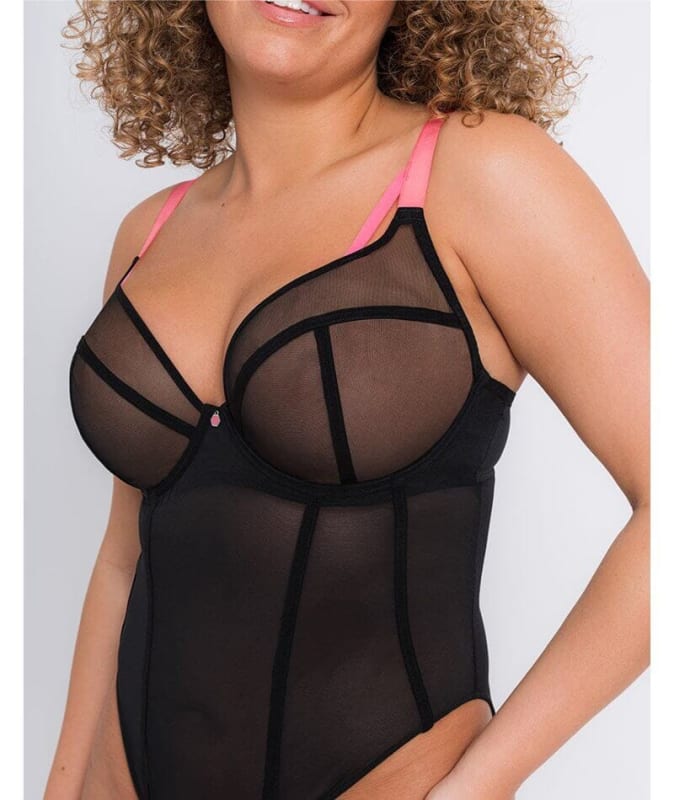 Scantilly Elementary Plunge Bodysuit - Black/Pink Bodysuits & Basques