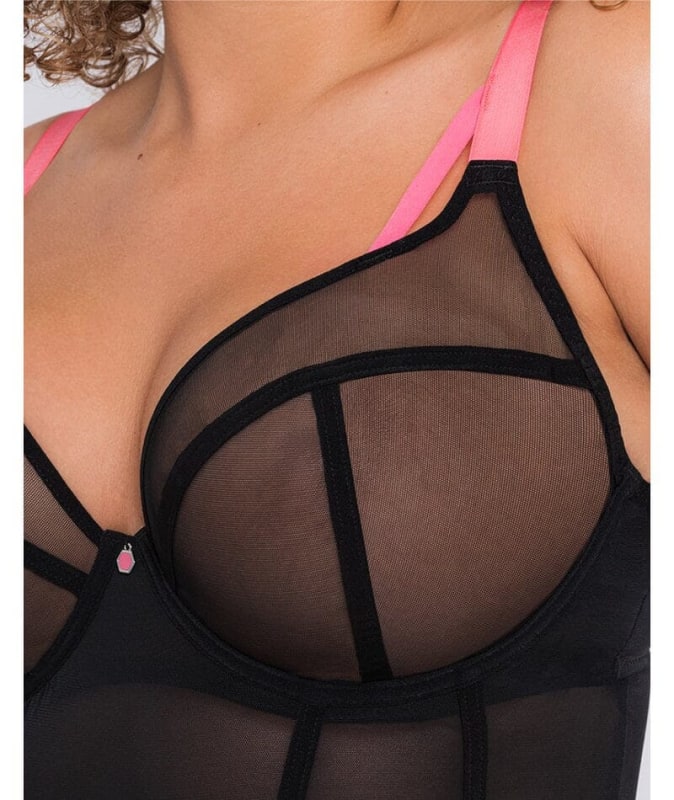Scantilly Elementary Plunge Bodysuit - Black/Pink Bodysuits & Basques