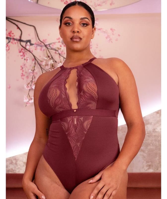 Scantilly Indulgence Stretch Lace Bodysuit - Oxblood Red Bodysuits & Basques 