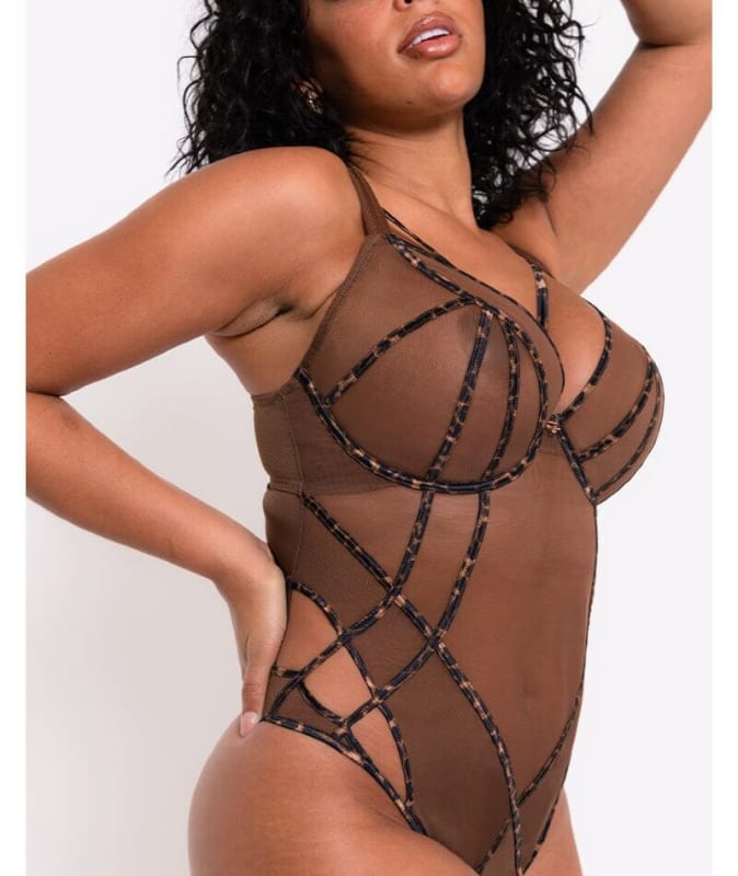 Scantilly Senses Plunge Bodysuit - Leopard Brown Bodysuit