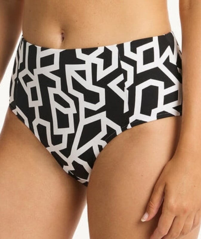 Sea Level Deco Panelled High Waist Bikini Brief - Black Swimwear 