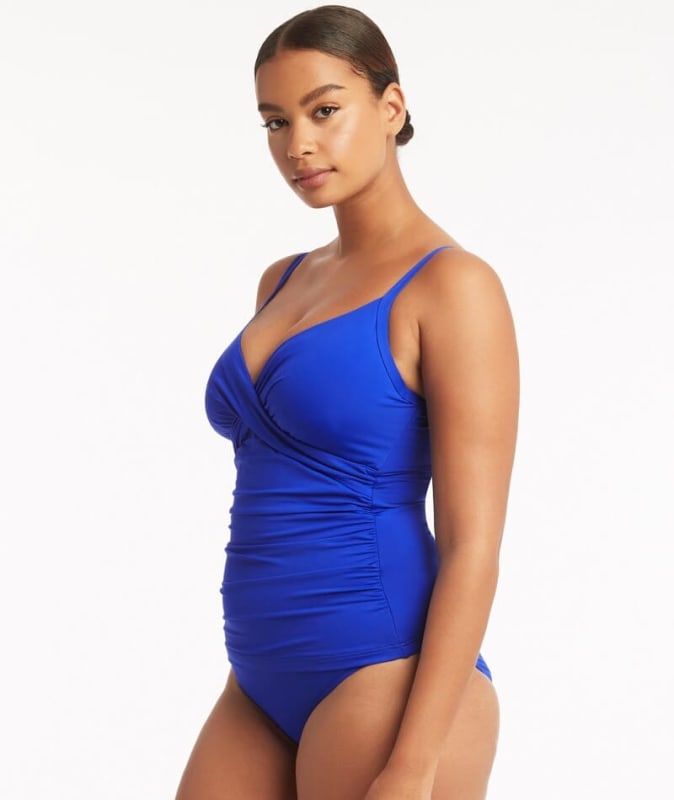 Sea Level Eco Essentials Cross Front DD-E Cup Singlet Top - Cobalt Swim