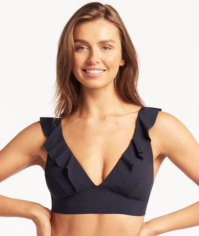 Sea Level Eco Essentials Frill Bikini Top - Night Sky Swim