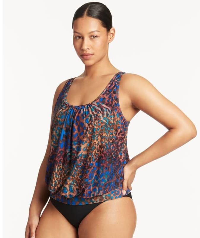 Sea Level Hunter Blouson Tank Singlet Top - Blue Swim