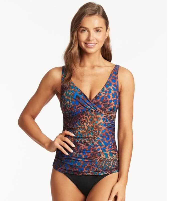 Sea Level Hunter Cross Front A-DD Cup Singlet Top - Blue Swim