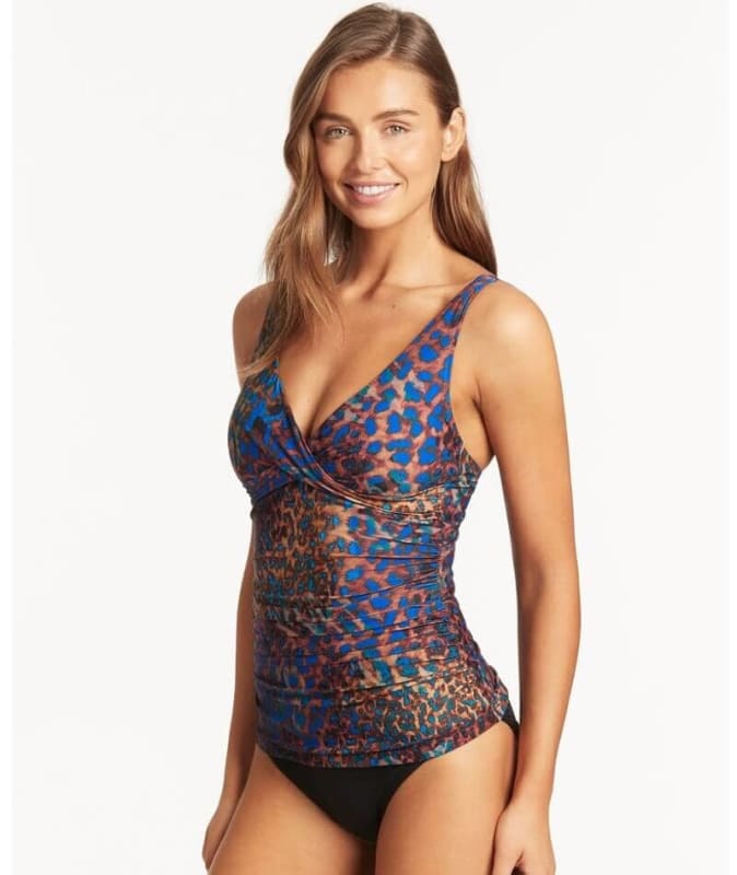 Sea Level Hunter Cross Front A-DD Cup Singlet Top - Blue Swim
