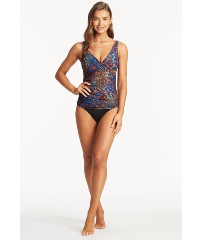 Sea Level Hunter Cross Front A-DD Cup Singlet Top - Blue Swim