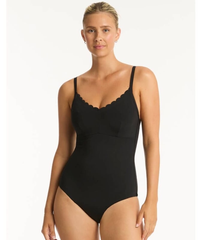 Sea Level Scallop DD-E Cup One Piece Bralette - Black Swimwear