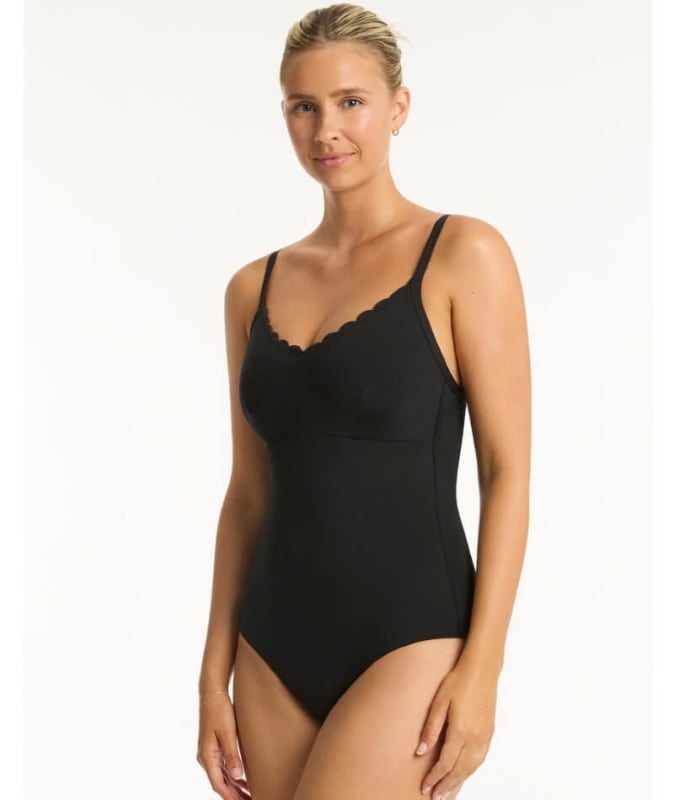 Sea Level Scallop DD-E Cup One Piece Bralette - Black Swimwear
