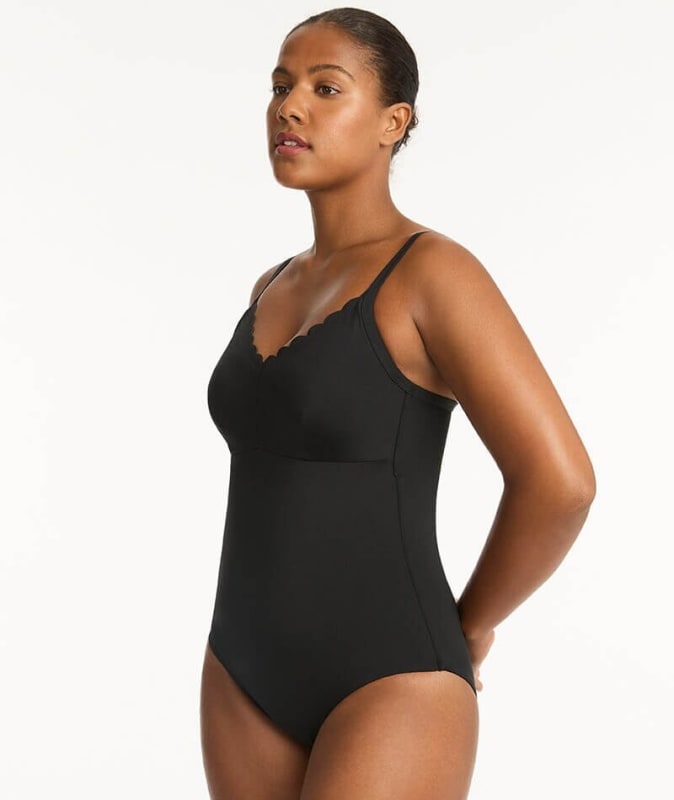 Sea Level Scallop DD-E Cup One Piece Bralette - Black Swimwear 