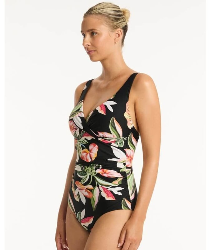 Sea Level Sundown Cross Front A-DD Cup One Piece Swimsuit - Black Swim 