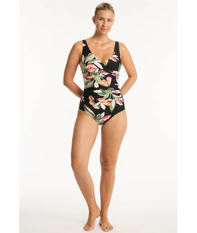 Sea Level Sundown Cross Front A-DD Cup One Piece Swimsuit - Black Swim