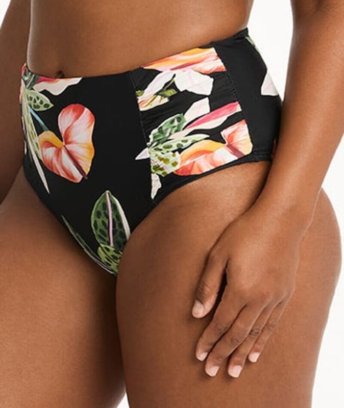 Sea Level Sundown Gathered Side High Waist Brief - Black Swim