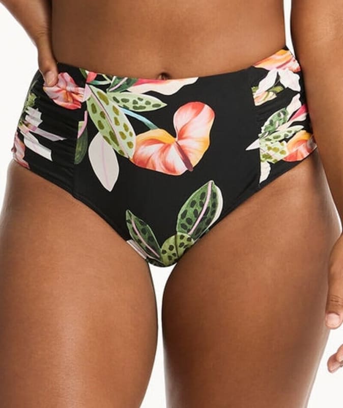 Sea Level Sundown Gathered Side High Waist Brief - Black Swim