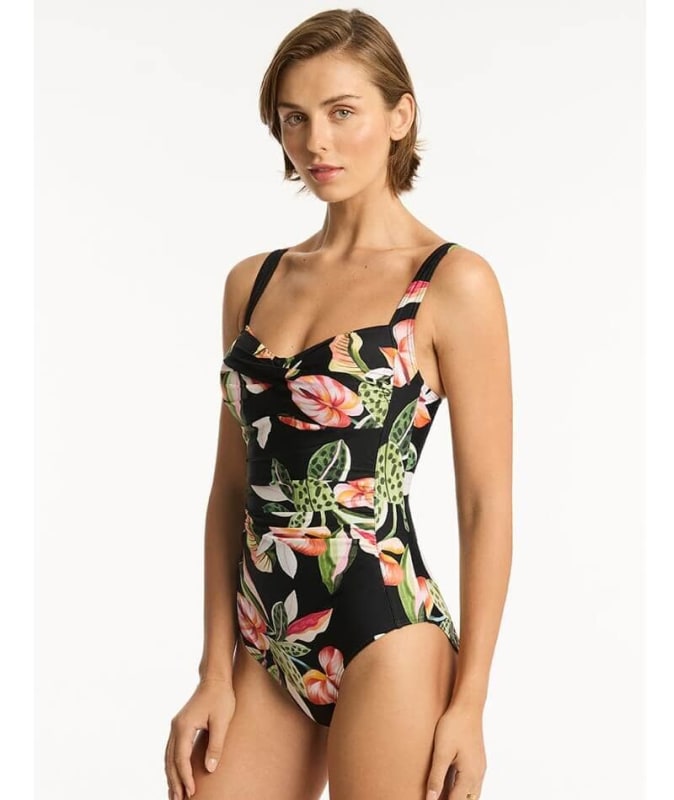 Sea Level Sundown Twist Front A-DD Cup One Piece Swimsuit - Black Swim 
