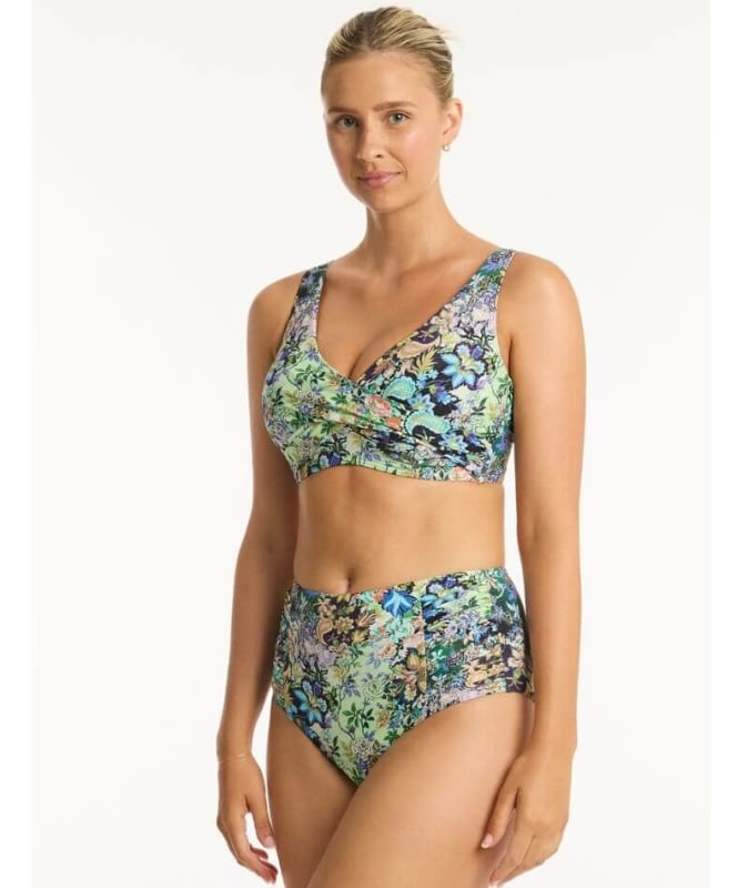 Sea Level Wildflower Gathered Side High Waist Bikini Brief - Sea Swimwear 