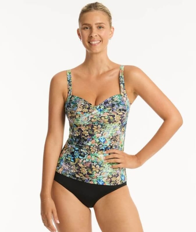 Sea Level Wildflower Twist Front A-DD Cup Singlet Top - Sea Swimwear