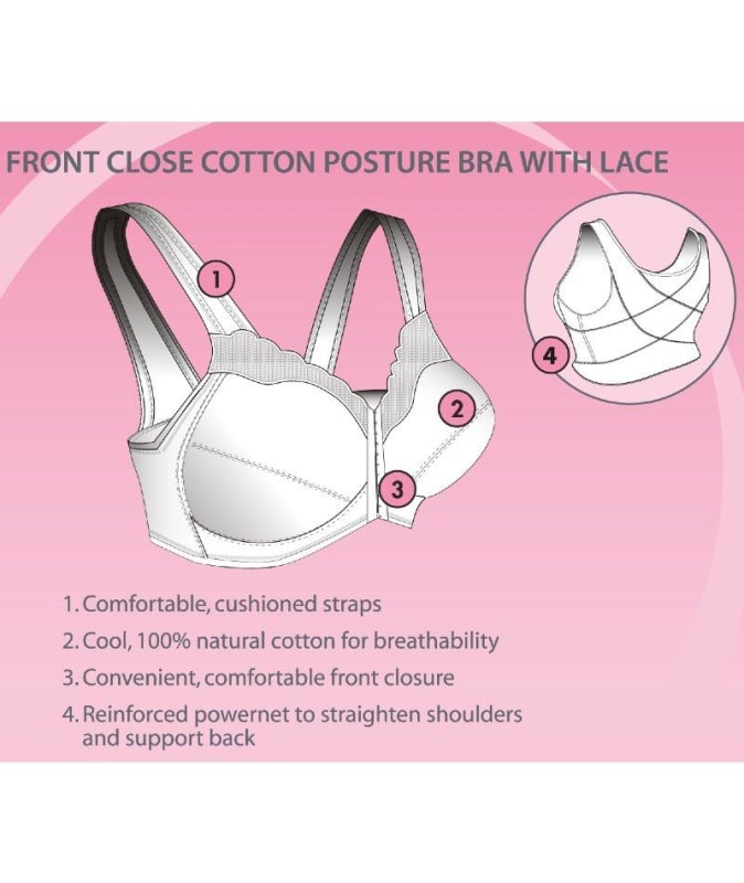Exquisite Form Fully Front Close Cotton Posture Bra With Lace Bras
