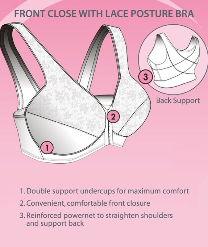Exquisite Form Fully Front Close Posture Bra With Lace - White Bras